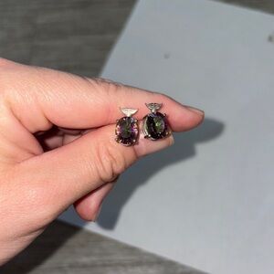 Mystic topaz sterling Silver Stud Earrings with whale tail design topper